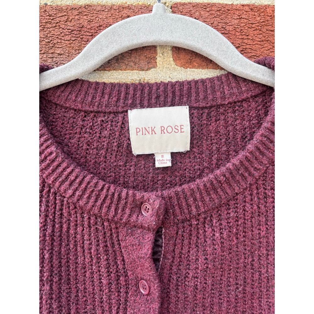 Pink Rose Womens Cropped Cardigan Sweater Size Small Purple Button Front Knit - Picture 5 of 8